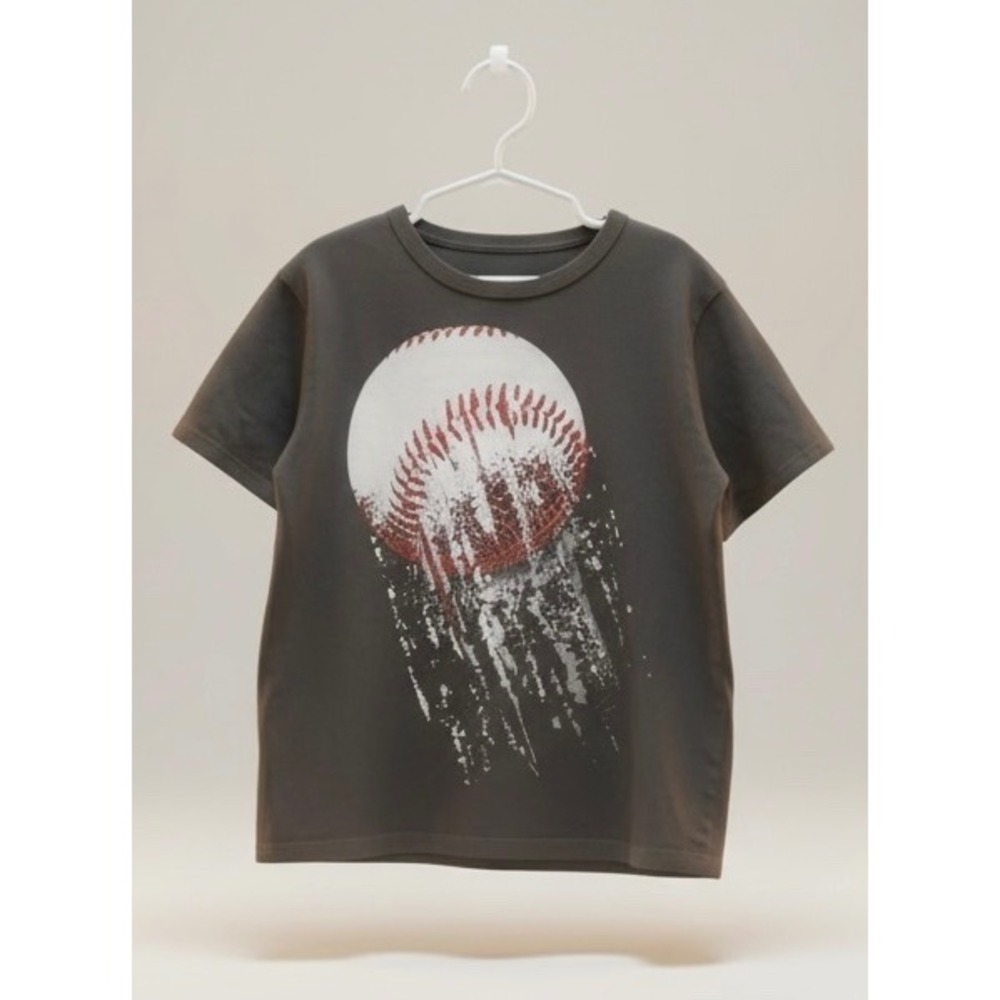 Kids Baseball Graphic Tee Shirt Charcoal Gray Short Sleeve Sports Size M 7-8